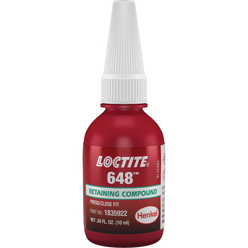 648 High Strength/Rapid Cure Retaining Compounds, 10 ml, Bottle, Green Toolneeds Inc.