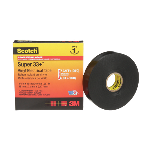 Scotch&reg; Super 33+ Vinyl Electrical Tape, 19 mm (3/4") x 33 m (108'), Black, 7 mils Toolneeds Inc.