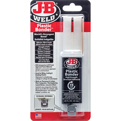 Plastic Bonder Adhesive, 25 ml, Syringe, Two-Part, Black Toolneeds Inc.