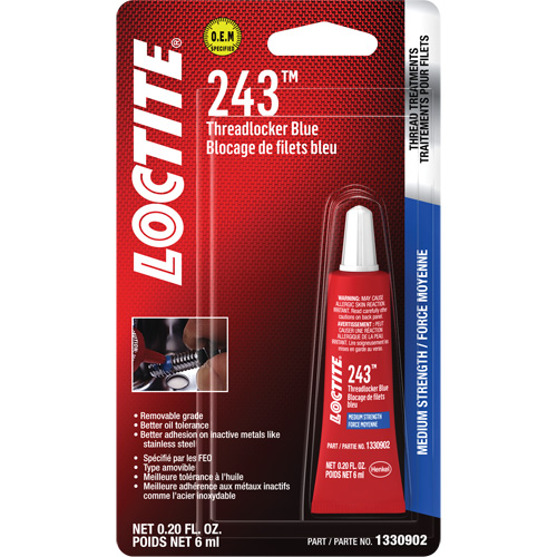 243 Threadlocker, Blue, Medium, 6 ml, Tube Toolneeds Inc.