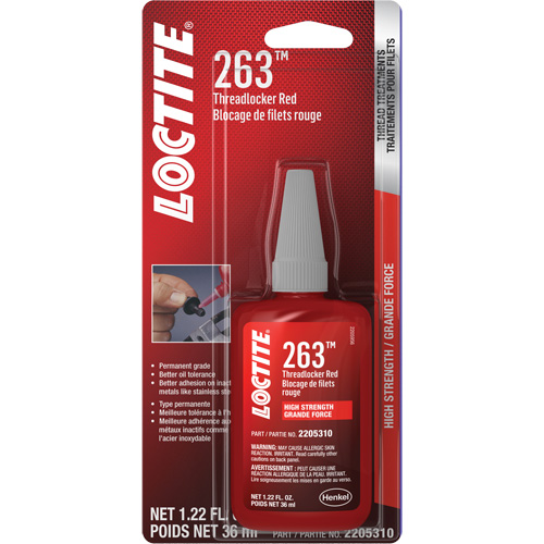 263 Threadlocker, Red, High, 36 ml, Bottle Toolneeds Inc.