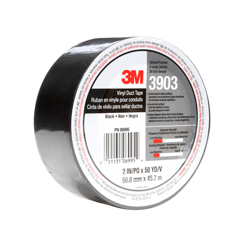 3903 Vinyl Duct Tape, 1245 mm (49") W x 46 m (151') L, 6.5 mils, Black Toolneeds Inc.