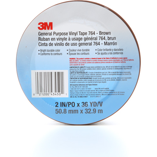 764 General-Purpose Vinyl Tape, 50.8 mm (2") W x 32.9 m (108') L, 5 mils, Brown Toolneeds Inc.