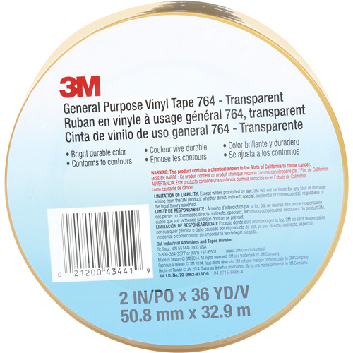 764 General-Purpose Vinyl Tape, 50.8 mm (2") W x 32.9 m (108') L, 5 mils, Clear Toolneeds Inc.