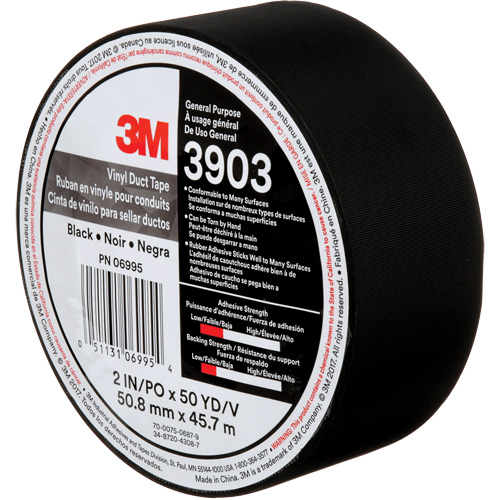 3903 Vinyl Duct Tape, 48 mm (2") W x 45 m (148') L, 6.5 mils, Black Toolneeds Inc.