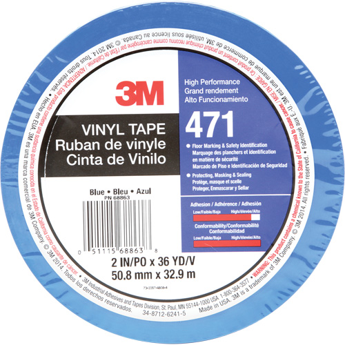 471 Vinyl Tape, 50.8 mm (2") W x 32.9 m (108') L, 5.2 mils, Blue Toolneeds Inc.