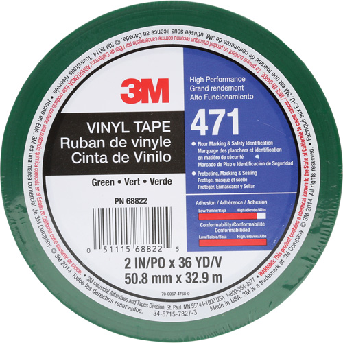 471 Vinyl Tape, 50.8 mm (2") W x 32.9 m (108') L, 5.2 mils, Green Toolneeds Inc.