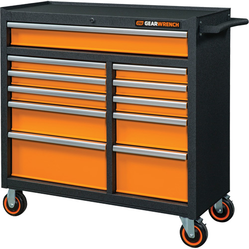 GSX Series Rolling Tool Cabinet, 11 Drawers, 41" W x 18-1/5" D x 41-1/2" H, Black/Orange Toolneeds Inc.