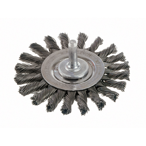 Brosses rotatives &agrave; fils nou&eacute;s - Brosse rotative &agrave; fils nou&eacute;s a/queue 1/4", fils nou&eacute;s standards, Dia. 3", Fils 0,014", Acier Toolneeds Inc.