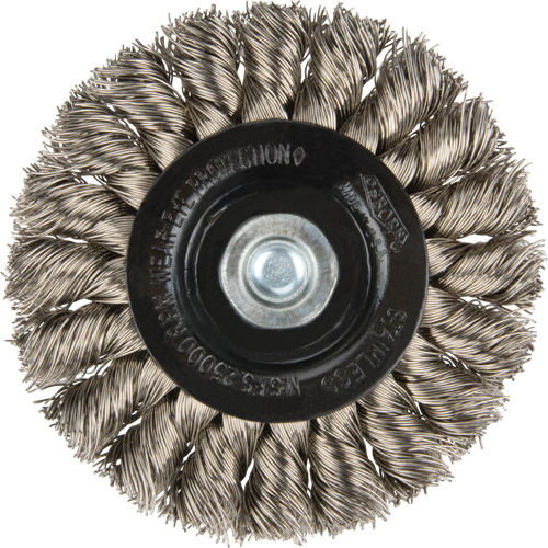Brosses rotatives &agrave; fils nou&eacute;s - Brosse rotative &agrave; fils nou&eacute;s a/queue 1/4", Fils nou&eacute;s standards, Dia. 3", Fils 0,014", Acier inoxydable Toolneeds Inc.