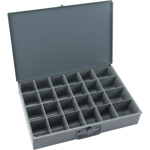 Compartment Scoop Boxes, Steel, 24 Slots, 18" W x 12" D x 3" H, Grey Toolneeds Inc.