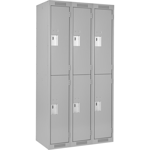 Clean Line Lockers, 2 -tier, Bank of 3, 36" x 18" x 72", Steel, Grey, Rivet (Assembled) Toolneeds Inc.
