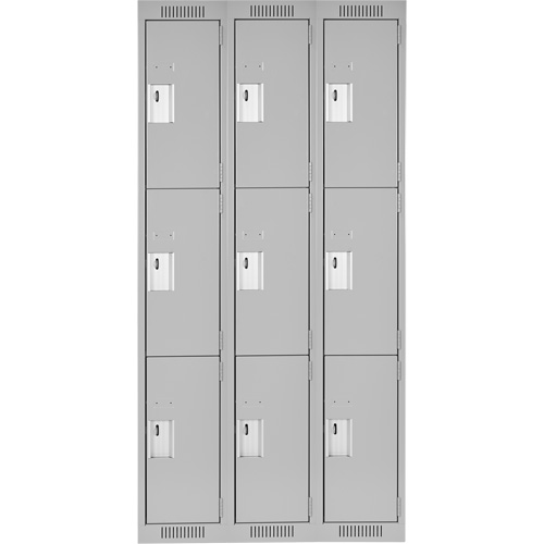 Clean Line Lockers, 3 -tier, Bank of 3, 36" x 18" x 72", Steel, Grey, Rivet (Assembled) Toolneeds Inc.
