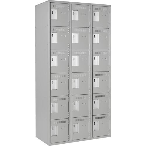 Clean Line Lockerettes, 6 -tier, Bank of 3, 36" x 18" x 72", Steel, Grey, Rivet (Assembled) Toolneeds Inc.