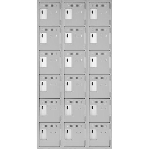 Clean Line Lockerettes, 6 -tier, Bank of 3, 36" x 18" x 72", Steel, Grey, Rivet (Assembled) Toolneeds Inc.