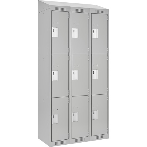 Clean Line Lockers, 3 -tier, Bank of 3, 36" x 18" x 78", Steel, Grey, Rivet (Assembled) Toolneeds Inc.