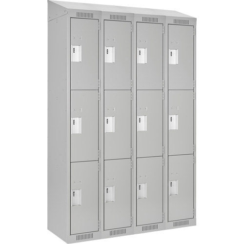 Clean Line Lockers, 3 -tier, Bank of 4, 48" x 18" x 78", Steel, Grey, Rivet (Assembled) Toolneeds Inc.