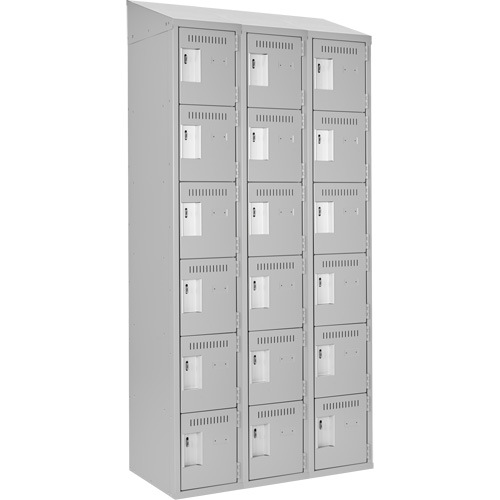 Clean Line Lockerette , 6 -tier, Bank of 3, 36" x 18" x 78", Steel, Grey, Rivet (Assembled) Toolneeds Inc.