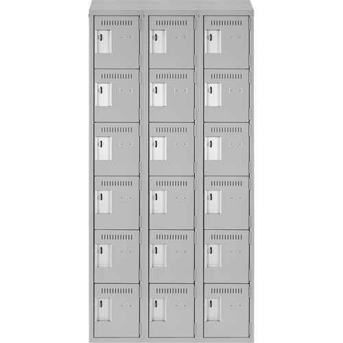 Clean Line Lockerette , 6 -tier, Bank of 3, 36" x 18" x 78", Steel, Grey, Rivet (Assembled) Toolneeds Inc.