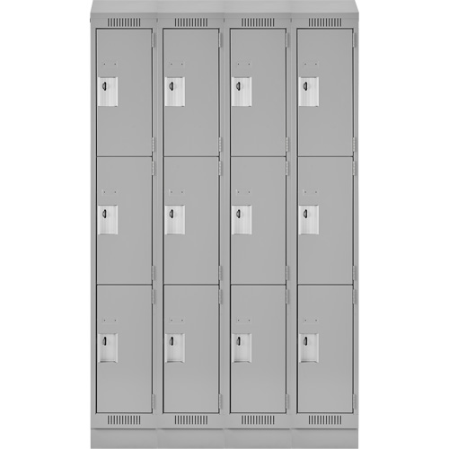 Clean Line Lockers, 3 -tier, Bank of 4, 48" x 18" x 82", Steel, Grey, Rivet (Assembled) Toolneeds Inc.