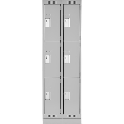 Clean Line Lockers, 3 -tier, Bank of 2, 24" x 18" x 76", Steel, Grey, Rivet (Assembled) Toolneeds Inc.