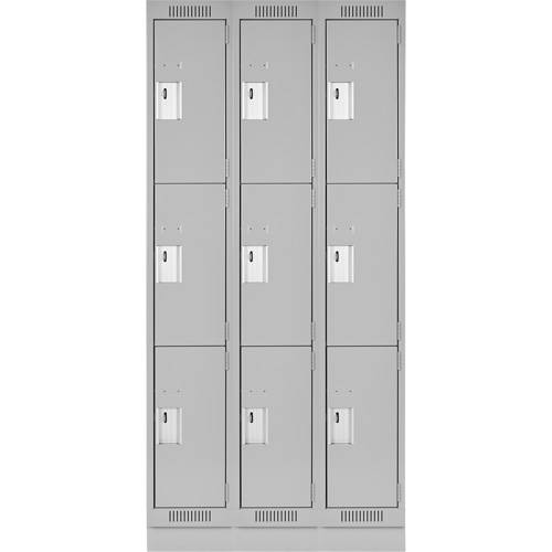 Clean Line Lockers, 3 -tier, Bank of 3, 36" x 18" x 76", Steel, Grey, Rivet (Assembled) Toolneeds Inc.