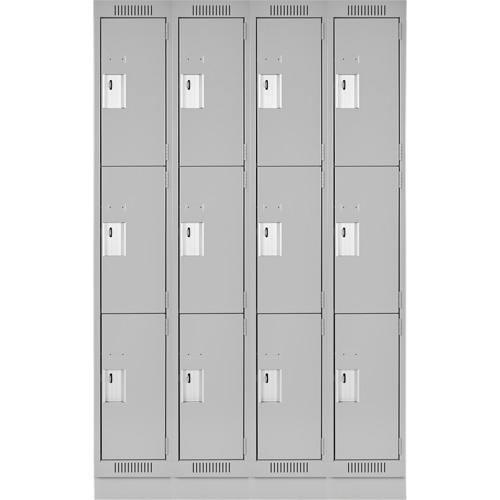Clean Line Lockers, 3 -tier, Bank of 4, 48" x 18" x 76", Steel, Grey, Rivet (Assembled) Toolneeds Inc.