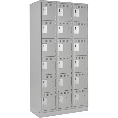Clean Line Lockerette, 6 -tier, Bank of 3, 36" x 18" x 76", Steel, Grey, Rivet (Assembled) Toolneeds Inc.