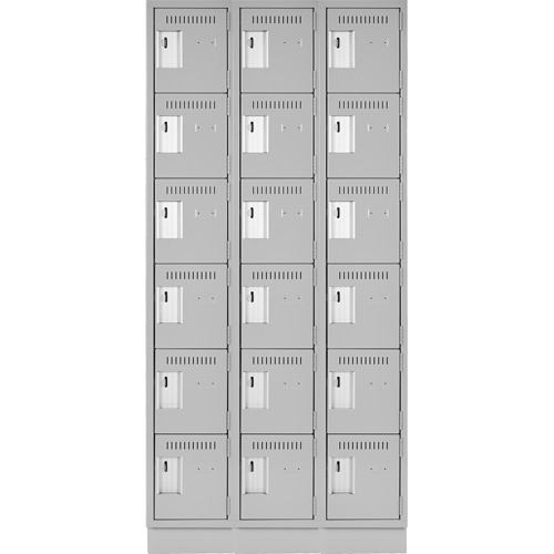 Clean Line Lockerette, 6 -tier, Bank of 3, 36" x 18" x 76", Steel, Grey, Rivet (Assembled) Toolneeds Inc.