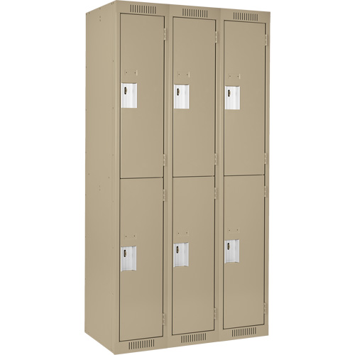 Clean Line Lockers, 2 -tier, Bank of 3, 36" x 18" x 72", Steel, Beige, Rivet (Assembled) Toolneeds Inc.