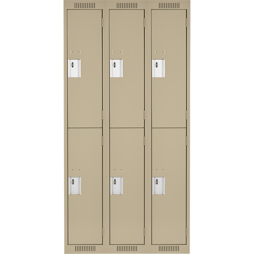 Clean Line Lockers, 2 -tier, Bank of 3, 36" x 18" x 72", Steel, Beige, Rivet (Assembled) Toolneeds Inc.