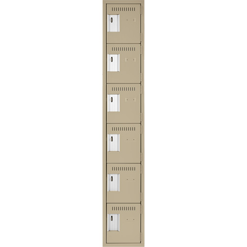 Clean Line Lockerette, 6 -tier, 12" x 18" x 72", Steel, Beige, Rivet (Assembled) Toolneeds Inc.