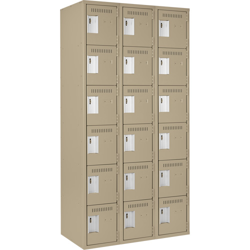 Clean Line Lockerette, 6 -tier, Bank of 3, 36" x 18" x 72", Steel, Beige, Rivet (Assembled) Toolneeds Inc.