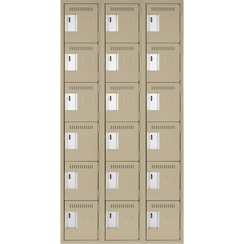 Clean Line Lockerette, 6 -tier, Bank of 3, 36" x 18" x 72", Steel, Beige, Rivet (Assembled) Toolneeds Inc.