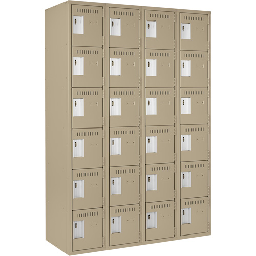 Clean Line Lockerette, 6 -tier, Bank of 4, 48" x 18" x 72", Steel, Beige, Rivet (Assembled) Toolneeds Inc.