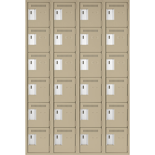 Clean Line Lockerette, 6 -tier, Bank of 4, 48" x 18" x 72", Steel, Beige, Rivet (Assembled) Toolneeds Inc.