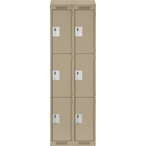 Clean Line Lockers, 3 -tier, Bank of 2, 24" x 18" x 78", Steel, Beige, Rivet (Assembled) Toolneeds Inc.