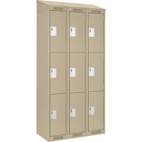 Clean Line Lockers, 3 -tier, Bank of 3, 36" x 18" x 78", Steel, Beige, Rivet (Assembled) Toolneeds Inc.