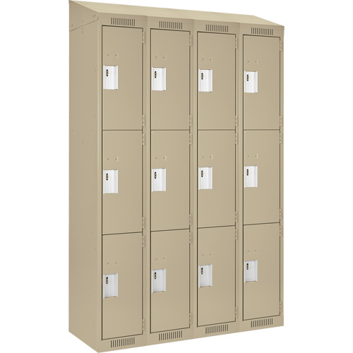 Clean Line Lockers, 3 -tier, Bank of 4, 48" x 18" x 78", Steel, Beige, Rivet (Assembled) Toolneeds Inc.