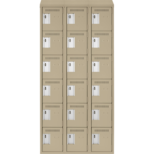 Clean Line Lockerette, 6 -tier, Bank of 3, 36" x 18" x 78", Steel, Beige, Rivet (Assembled) Toolneeds Inc.