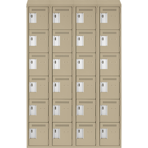 Clean Line Lockerette, 6 -tier, Bank of 4, 48" x 18" x 78", Steel, Beige, Rivet (Assembled) Toolneeds Inc.