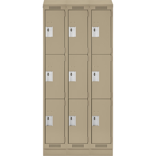 Clean Line Lockers, 3 -tier, Bank of 3, 36" x 18" x 82", Steel, Beige, Rivet (Assembled) Toolneeds Inc.