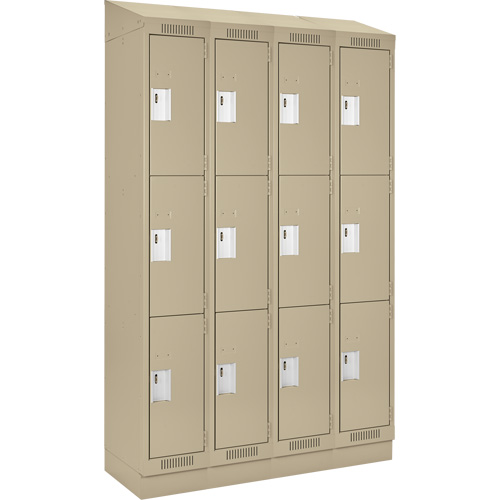 Clean Line Lockers, 3 -tier, Bank of 4, 48" x 18" x 82", Steel, Beige, Rivet (Assembled) Toolneeds Inc.