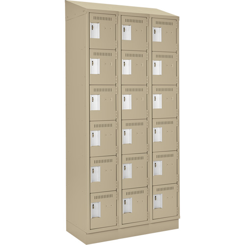 Clean Line Lockerette , 6 -tier, Bank of 3, 36" x 18" x 82", Steel, Beige, Rivet (Assembled) Toolneeds Inc.