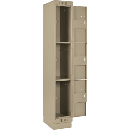 Clean Line Lockers, 3 -tier, Bank of 3, 36" x 18" x 76", Steel, Beige, Rivet (Assembled) Toolneeds Inc.