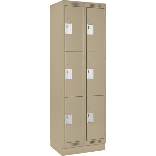 Clean Line Lockers, 3 -tier, Bank of 2, 24" x 18" x 76", Steel, Beige, Rivet (Assembled) Toolneeds Inc.
