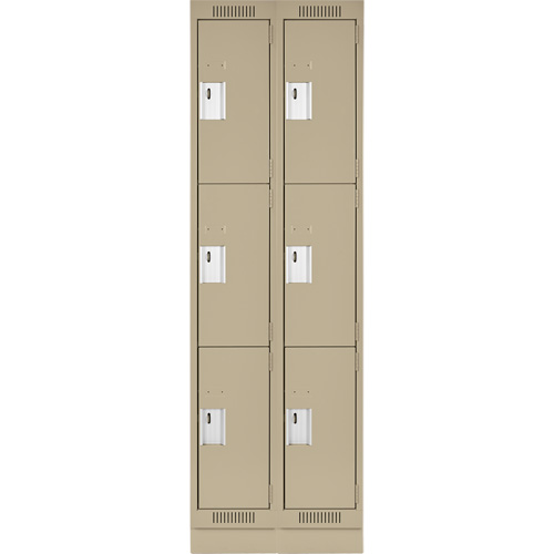 Clean Line Lockers, 3 -tier, Bank of 2, 24" x 18" x 76", Steel, Beige, Rivet (Assembled) Toolneeds Inc.