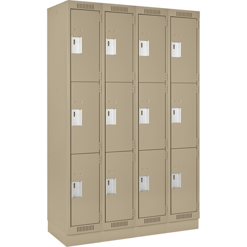 Clean Line Lockers, 3 -tier, Bank of 4, 48" x 18" x 76", Steel, Beige, Rivet (Assembled) Toolneeds Inc.