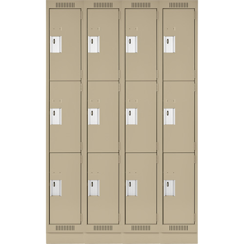 Clean Line Lockers, 3 -tier, Bank of 4, 48" x 18" x 76", Steel, Beige, Rivet (Assembled) Toolneeds Inc.