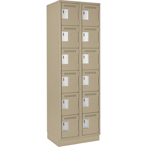 Clean Line Lockerette, 6 -tier, Bank of 2, 24" x 18" x 76", Steel, Beige, Rivet (Assembled) Toolneeds Inc.